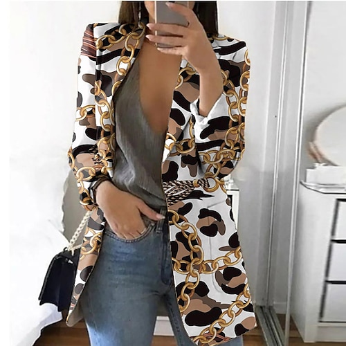 

Women's Blazer Breathable Comfortable Office Work Office / Career Vacation Print Open Front Turndown OL Style Elegant Modern Office / career Leopard Regular Fit Outerwear Long Sleeve Winter Fall