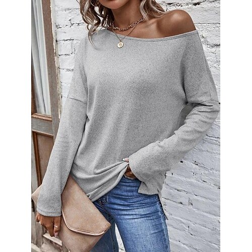 

for simple casual asymmetric neckline drop shoulder t-shirt korean style autumn women's long-sleeved top