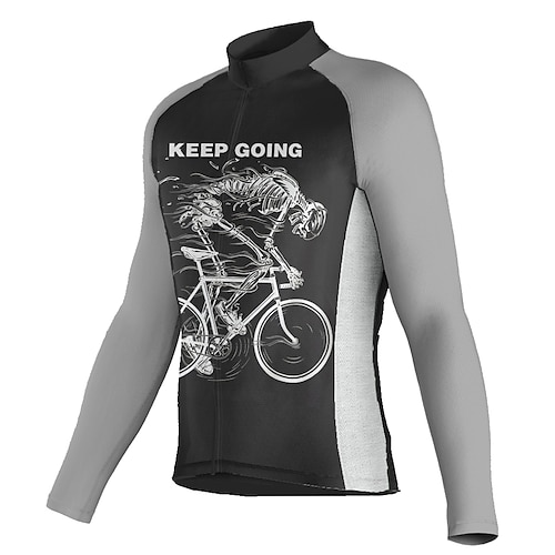 

21Grams Men's Cycling Jersey Long Sleeve Bike Jersey Top with 3 Rear Pockets Mountain Bike MTB Road Bike Cycling Breathable Quick Dry Moisture Wicking Reflective Strips Grey Skull Spandex Sports