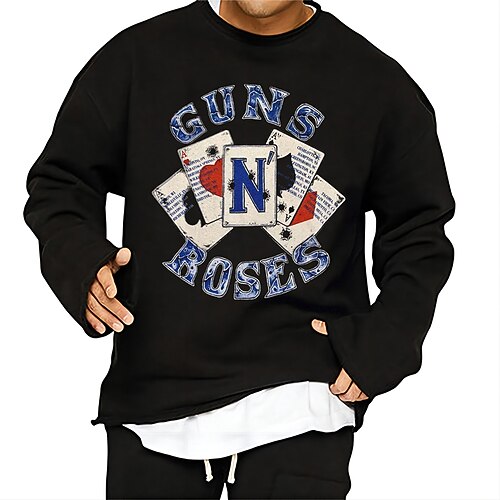 

Men's Sweatshirt Letter Poker Print Sports Outdoor Casual Sports Hot Stamping Basic Sportswear Casual Clothing Apparel Hoodies Sweatshirts Long Sleeve Black