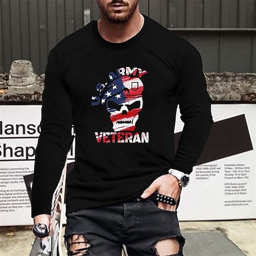 

Men's T shirt Tee Graphic Skull Crew Neck Black Print Street Sports Long Sleeve Print Clothing Apparel Fashion Designer Casual Comfortable