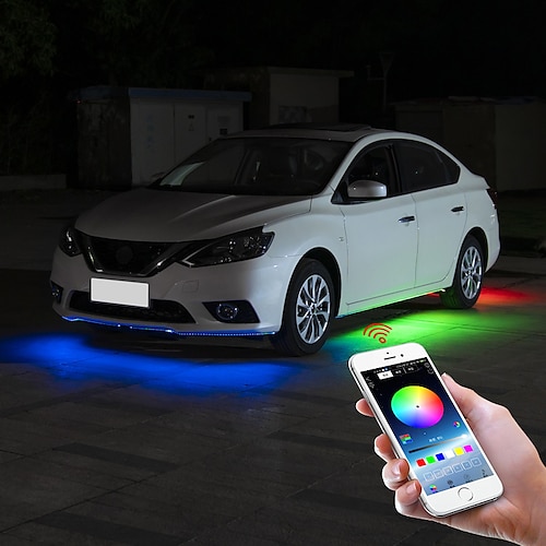 

OTOLAMPARA Super Bright 500W 4 in 1 Car Underbody Streamer Ambient Light Strip Backlight Flexible RGB App Remote LED Decorative Styling Atmosphere Neon Lamp 12V IP67 Waterproof