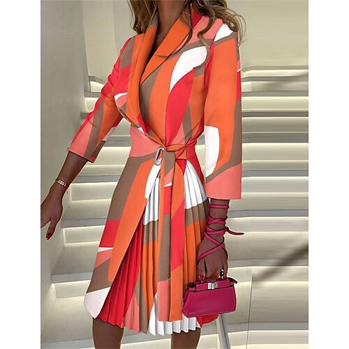 

Women's Blazer Dress Midi Dress Green Black Fuchsia 3/4 Length Sleeve Color Block Ruched Winter Fall Autumn Shirt Collar Mature 2022 S M L XL XXL