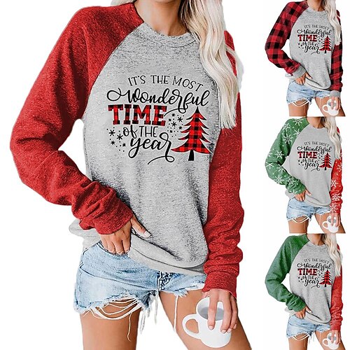 

Cross-Border European And American Women's Clothing 2021 Amazon Autumn And Winter Foreign Trade New Time Christmas Tree Printing Round Neck Long-Sleeved Sweater