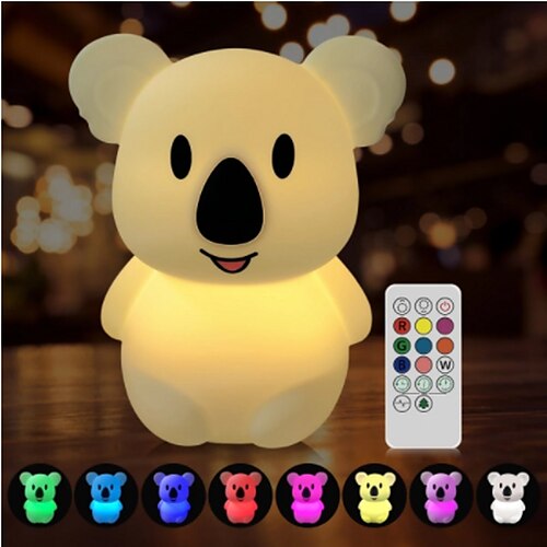 

LED Cute Night Light for Kids Koala Remote Control Color Night Light USB Rechargeable Children's Bedside Lamp Soft Silicone Desk Lamp Suitable For Toddler Koalas Patting Color Changing Indoor Atmosphere Bedside Lamp