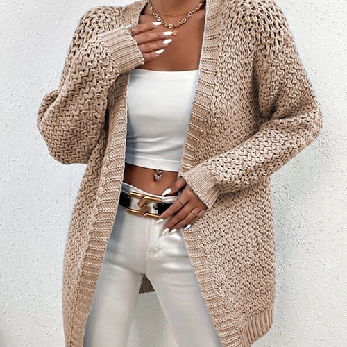 

Women's Cardigan Sweater Jumper Chunky Knit Knitted Pure Color Cowl Stylish Casual Outdoor Daily Winter Fall Khaki Red S M L / Cotton / Long Sleeve / Cotton / Holiday / Regular Fit