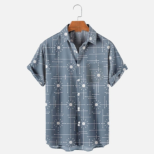 

Men's Shirt Graphic Shirt Geometry Turndown Blue 3D Print Outdoor Street Short Sleeves Button-Down Print Clothing Apparel Designer Casual Breathable / Summer / Spring / Summer