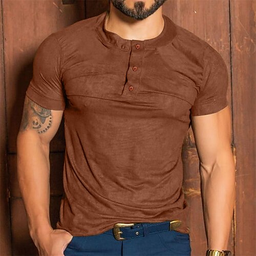 

Men's T shirt Tee Solid Color Crew Neck Brown Short Sleeve Hot Stamping Street Daily Button-Down Print Tops Fashion Designer Casual Comfortable / Summer / Summer / Sports