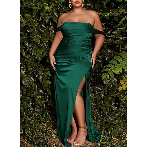 

Mermaid / Trumpet Plus Size Curve Formal Dresses Plus Size Dress Formal Sweep / Brush Train Sleeveless Off Shoulder Charmeuse with Ruched Slit 2022