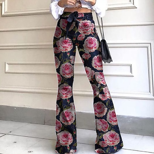 

Women's Pants Trousers Bell Bottom Black Purple Blushing Pink Fashion Casual Daily Weekend Print Micro-elastic Full Length Comfort Floral S M L XL XXL