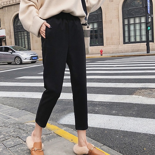 

Women's Pants Trousers Plain Comfort Ankle-Length Casual Weekend Casual White Black Mid Waist Micro-elastic