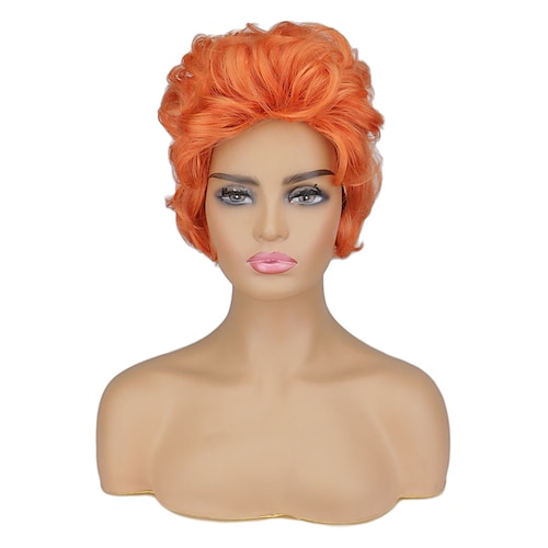 

Synthetic Wig Bouncy Curl Layered Haircut Machine Made Wig 6 inch Synthetic Hair Women's Adjustable Color GradientHigh Quality Orange