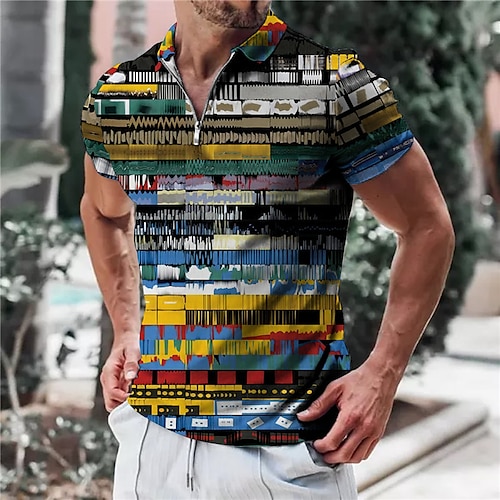 

Men's Collar Polo Shirt Golf Shirt Color Block Graffiti Turndown Black 3D Print Outdoor Street Short Sleeves Zipper Print Clothing Apparel Fashion Designer Casual Breathable / Summer / Spring