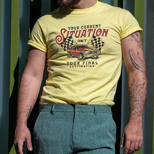 

Men's T shirt Tee Letter Crew Neck Light Yellow Hot Stamping Daily Holiday Short Sleeve Print Clothing Apparel Lightweight Casual Comfortable / Summer / Spring / Summer