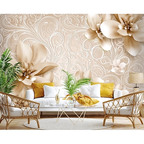 

3D Gold Mural Wallpaper Bouquet Flower Blossom Wall Sticker Print Peel and Stick Removable PVC/Vinyl Material Self Adhesive/Adhesive Required Wall Decor Wall Mural for Living Room Bedroom