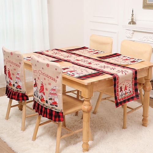 

Christmas Table Runner Linen Burlap with Placemats Set of 4 Washable Placemats 4 Christmas Chair Cover Set for Christmas Family Dining Table Decorations Dresser Scarf Tabletop