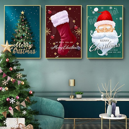 

1 Panel Christmas Prints/Posters Tree Santa Claus Wall Art Modern Picture Home Decor Wall Hanging Gift Rolled Canvas Unframed Unstretched