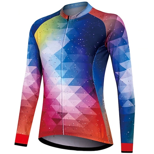 

21Grams Women's Cycling Jersey Long Sleeve Bike Top with 3 Rear Pockets Mountain Bike MTB Road Bike Cycling Breathable Quick Dry Moisture Wicking Reflective Strips Red Geometic Polyester Spandex