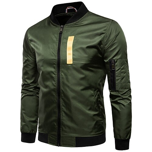 

Men's Bomber Jacket Casual Jacket Daily Fall Regular Coat Stand Collar Regular Fit Breathable Casual Trendy Jacket Long Sleeve Print Color Block Print Army Green Black