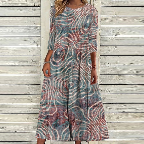 

Women's Casual Dress Shift Dress Long Dress Maxi Dress Blue 3/4 Length Sleeve Color Gradient Ruched Winter Fall Autumn 2023 S M L XL XXL 3XL