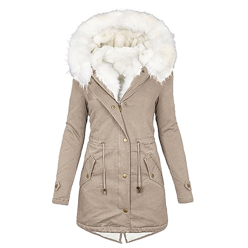 

Women's Winter Jacket Winter Coat Parka Warm Breathable Outdoor Daily Wear Vacation Going out Pocket Fleece Lined Zipper Turndown Active Casual Daily Comfortable Street Style Solid Color Regular Fit