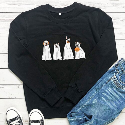 

Women's Plus Size Tops Pullover Sweatshirt Hoodie Sweatshirt Dog Pumpkin Print Long Sleeve Crewneck Casual Halloween Halloween Spirit Halloween Cotton Fall Winter Green White