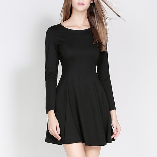 

Women's Black Dress Black Long Sleeve Pure Color Ruched Winter Fall Autumn Crew Neck Fashion Winter Dress Weekend Fall Dress Slim 2022 XS S M L XL XXL