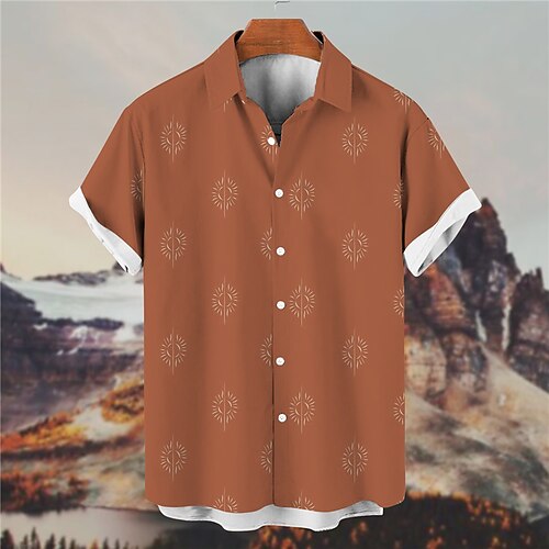 

Men's Shirt Graphic Shirt Floral Turndown Brown 3D Print Outdoor Street Short Sleeves Button-Down Print Clothing Apparel Fashion Designer Casual Breathable / Summer / Spring / Summer
