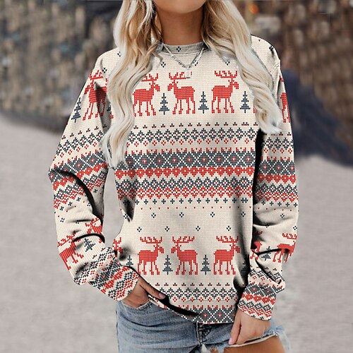 

Women's Sweatshirt Pullover Christmas Tree Snowflake Reindeer Print Christmas Weekend 3D Print Active Streetwear Clothing Apparel Hoodies Sweatshirts Black And White White