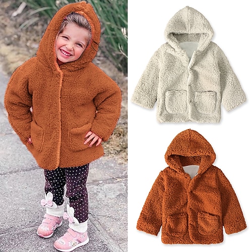 

Kids Girls' Coat Outerwear Plain Long Sleeve Coat Daily Cotton Active Adorable Brown CC01704-BS Gray Winter Fall 2-8 Years