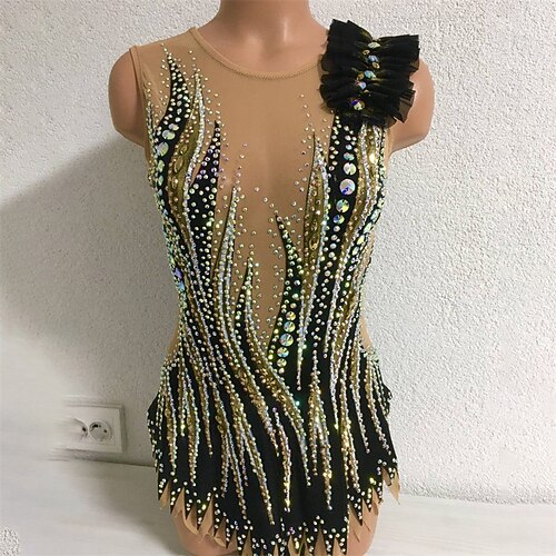 

Rhythmic Gymnastics Leotards Gymnastics Leotards Women's Girls' Bodysuit Stretchy Breathable Sparkly Sleeveless Training Performance Competition Training Athletic Artistic Gymnastics Gymnastics Black