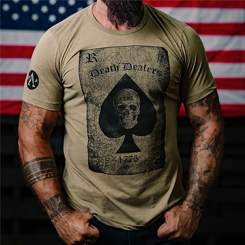 

Men's Unisex T shirt Tee Skull Graphic Prints Poker Crew Neck Brown Short Sleeve 3D Print Outdoor Street Print Tops Sports Designer Casual Big and Tall / Summer / Summer