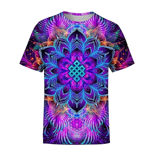 

Homme Unisexe T shirt Tee Floral Imprimés Photos Fluorescent Col Ras du Cou Violet 3D effet Extérieur Plein Air Manches Courtes Imprimer Vêtement Tenue Sportif Casual Classique Grand et grand / Eté