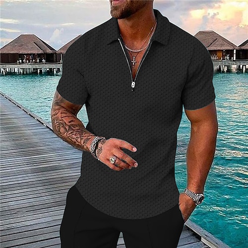 

Herre POLO Trøje Golftrøje Geometri Aftæpning Blå Vin Brun Navyblå Grå 3D-udskrivning udendørs Gade Kort Ærme Lynlås Trykt mønster Tøj Mode Designer Afslappet Åndbart / Sommer / Forår / Sommer
