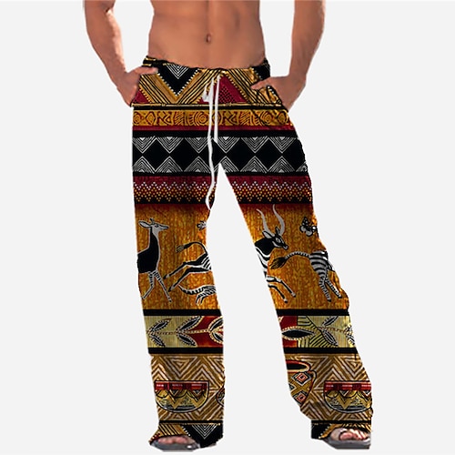 

Men's Trousers Beach Pants Pocket Drawstring Elastic Waist Animal Graphic Prints Comfort Breathable Casual Daily Holiday Streetwear Designer Orange / Elasticity