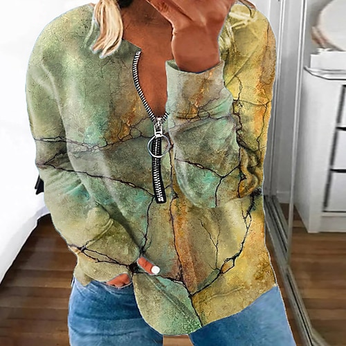 

Women's Plus Size Tops Pullover Sweatshirt Hoodie Sweatshirt Color Gradient Zipper Print Long Sleeve Round Neck Casual Daily Vacation Polyester Fall Winter Green