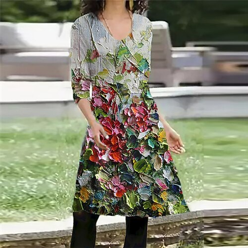 

Women's Casual Dress T Shirt Dress Tee Dress Short Mini Dress Green Long Sleeve Floral Pocket Print Fall Winter V Neck Vacation Casual 2022 S M L XL XXL 3XL