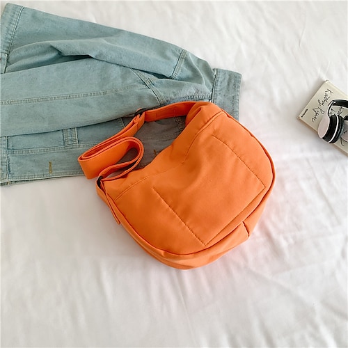 

Women's Canvas Bag Shoulder Bag Nylon Zipper Solid Color Daily Going out White Black Yellow Orange