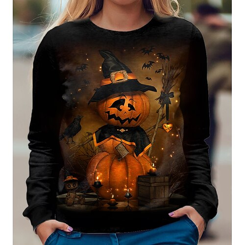 

Women's Sweatshirt Pullover Active Streetwear Print Black Pumpkin Halloween Round Neck Long Sleeve S M L XL XXL 3XL