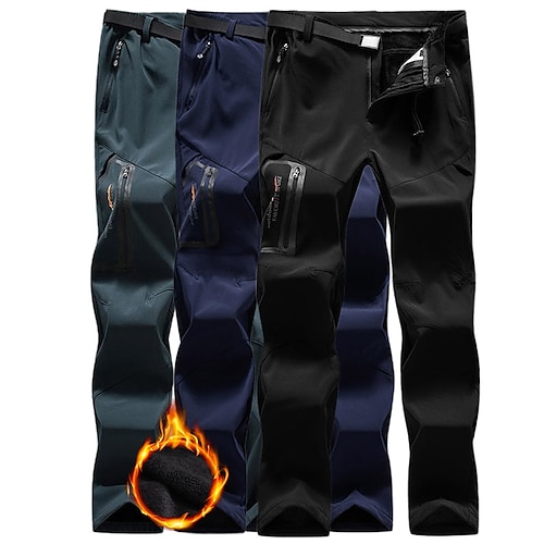 

Men's Hiking Pants Trousers Fleece Lined Pants Softshell Pants Winter Outdoor Thermal Warm Windproof Breathable Water Resistant Pants / Trousers Bottoms Elastic Waist Zipper Pocket Black Dark Green