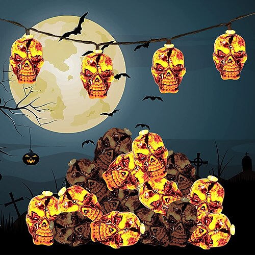 

Halloween Skull String Light Decorations 3M 20LED Battery USB Powered Halloween Party Props Home Outdoor Horror Atmosphere Garden Decoration 1.5M 10LED
