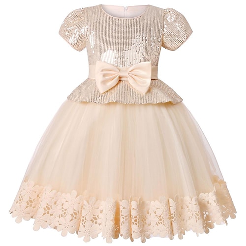 

Kids Little Girls' Dress Solid Colored A Line Dress Party Special Occasion Sequins Embroidered Bow Pink Champagne Knee-length Short Sleeve Princess Cute Dresses Spring Summer Slim 3-10 Years
