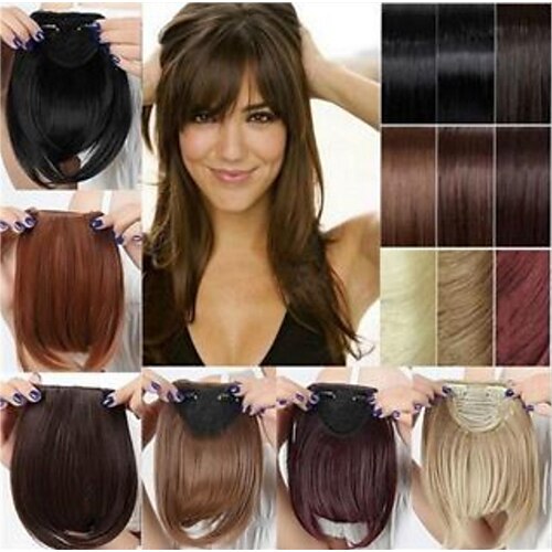 

Bangs Hair Clip Extension French Bang Clip in Thick Natural Full Front Neat Bangs Straight Fringe Bang with Temples One Piece Hairpiece Medium Brown