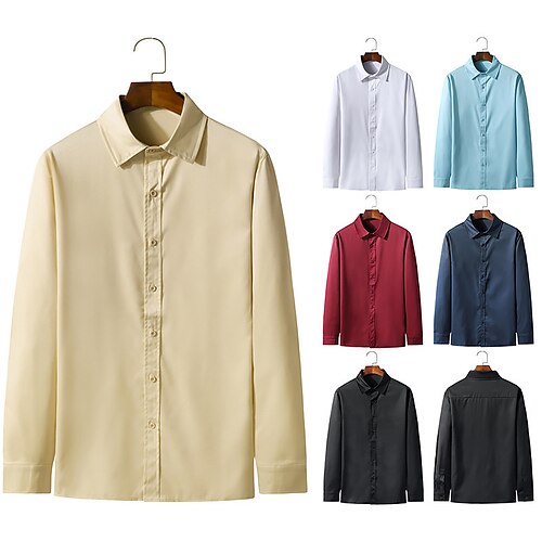 

Men's Dress Shirt Solid Color Turndown Wine Khaki Navy Blue Light Blue White Daily Work Long Sleeve Button-Down Clothing Apparel Fashion Business Work Formal