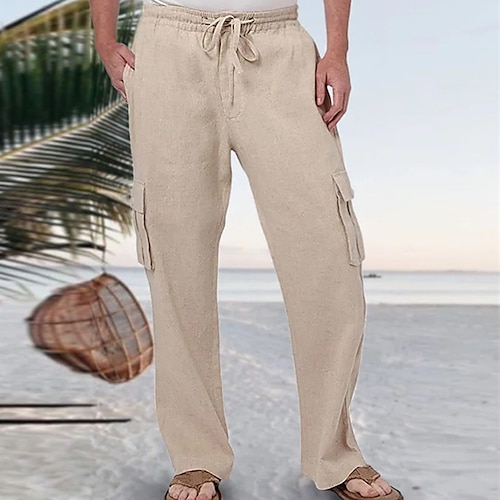 

Per uomo Pantaloni di lino Pantaloni Pantaloni estivi Pantaloni da spiaggia A cordoncino Tasche multiple Gamba dritta Liscio Comfort Morbido Giornaliero Fine settimana Misto cotone e lino Moda