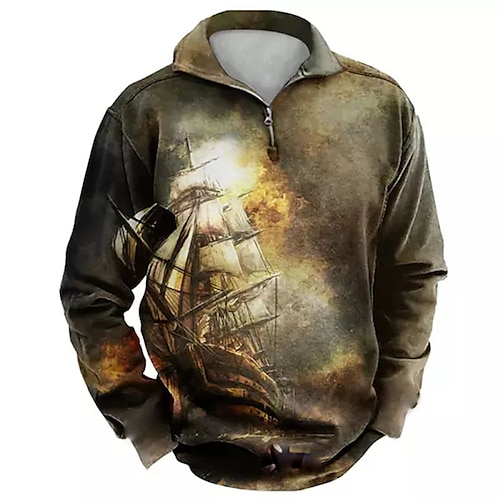 

Men's Unisex Zip Up Sweatshirt Pullover Half Zip Graphic Prints Boat Zipper Print Daily Sports 3D Print Designer Casual Big and Tall Clothing Apparel Hoodies Sweatshirts Long Sleeve Brown