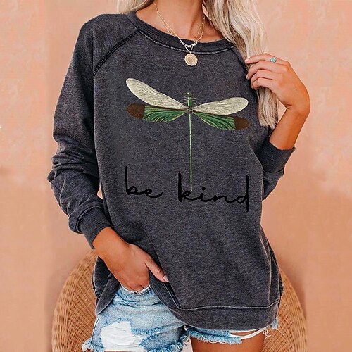 

Women's Sweatshirt Pullover Active Streetwear Print Black Gray Animal Text Daily Round Neck Long Sleeve S M L XL XXL