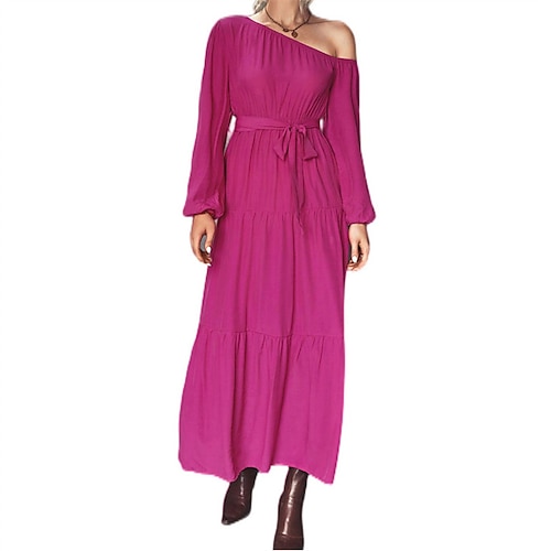 

Women's Long Dress Maxi Dress Green Black Rose Red Long Sleeve Pure Color Patchwork Winter Fall Autumn Off Shoulder Fashion Winter Dress Fall Dress Loose Fit 2022 S M L XL