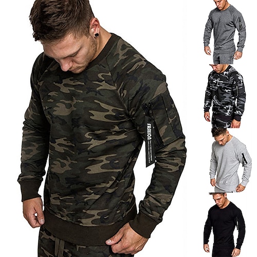 

Men's Camouflage hoodie Outdoor Breathable Sweat wicking Spring Winter Autumn Camo Pullover Cotton Long Sleeve Hunting Camping Training Dark Grey Black Camouflage / Combat / Micro-elastic