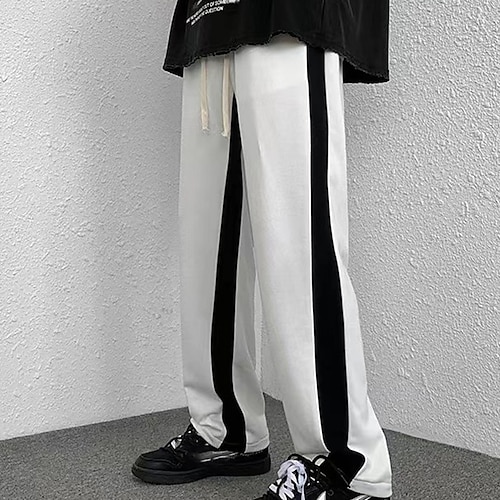 

Men's Trousers Casual Pants Drawstring Elastic Waist Straight Leg Patchwork Comfort Soft Daily Streetwear Loose White Black Micro-elastic / Elasticity